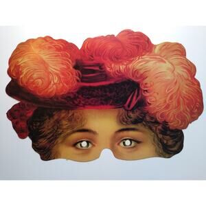 Vintage Victorian Edwardian Woman Feather Hat Eye Mask Costume Theater